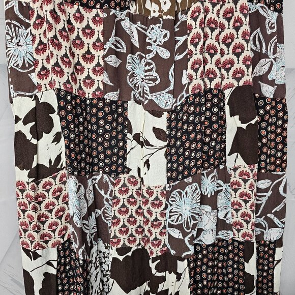 VTG Just Cruisin Brown Pink Patchwork Boho Peasant Silk Maxi Skirt One Size Flaw - Picture 4 of 13